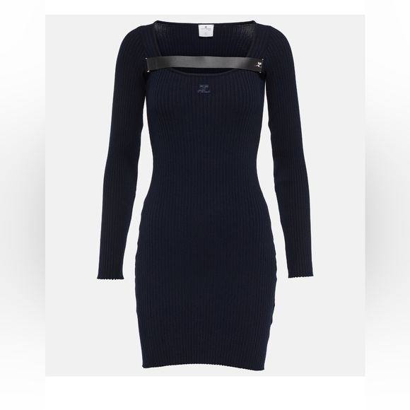 Courrèges blue dress with leather detailing XS